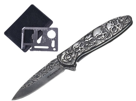 Nóż składany Magnum Dia de los Muertos 440A z motywem czaszek, 20 cm