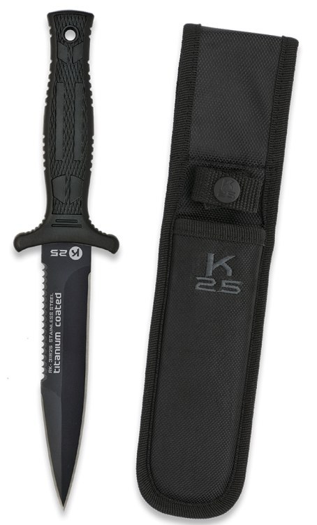 Nóż boot K25 Botero Black Rubber, Black Titanium 7Cr17Mov (31825)