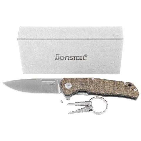 Nóż składany LionSteel Q4ttro Green Burlap Micarta/Titanium, Satin MagnaCut by Molletta (Q4 BGR)